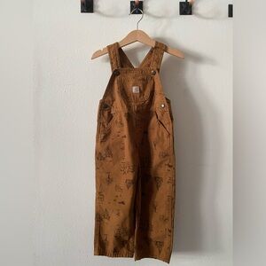 Carhartt Kids Tan Overalls with woodland animal print